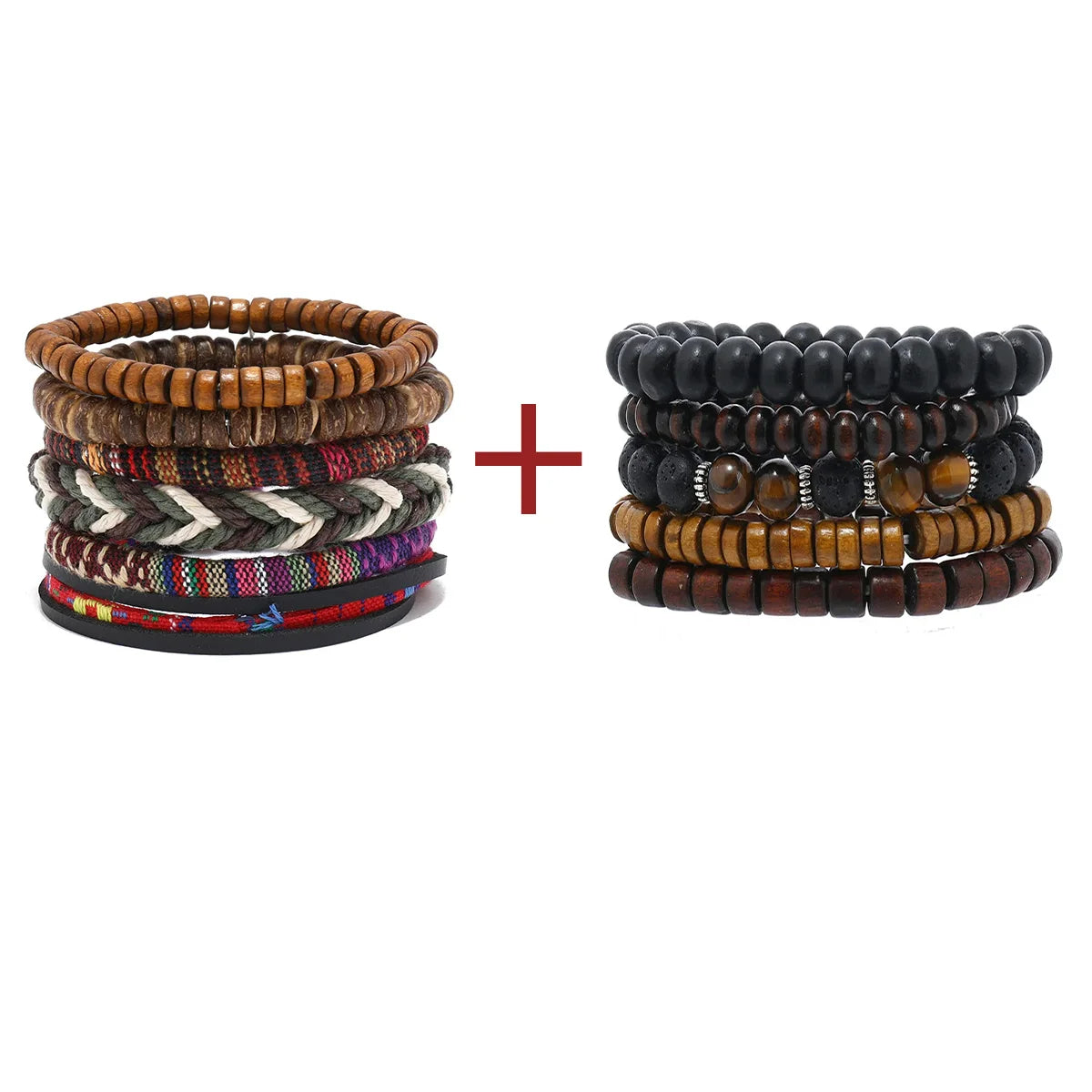 Bracelet Bohème Cuir & Perles Bois Homme – Tressé Main, 26 Coloris