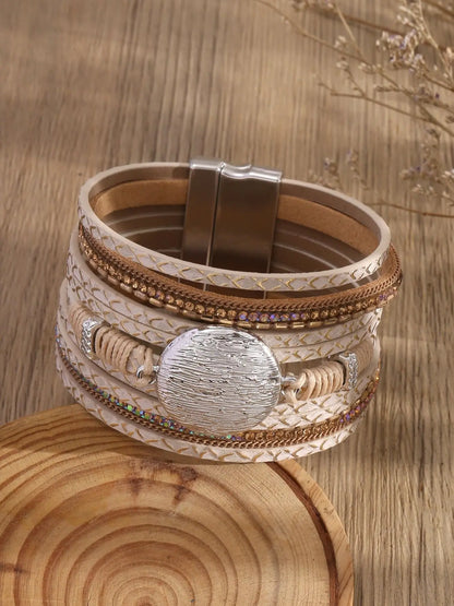 Bracelet Cuir Large Boucle Magnétique – Style Rétro Chic Femme