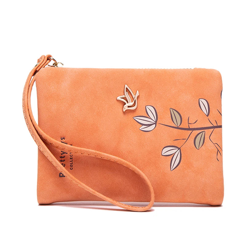 Portefeuille Court Femme Cuir Souple Motif Fleur - Petit Porte-Monnaie avec Bracelet