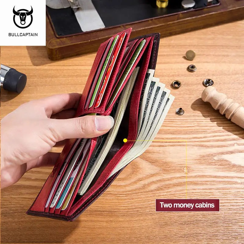 Portefeuille Homme Cuir BULLCAPTAIN RFID Bifold Slim - Porte-Cartes Multi-Poches