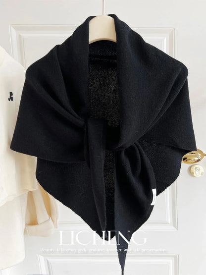 Foulard Triangle Laine Niche Britannique Coréen Vert - Écharpe Tricotée Multifonction Femme