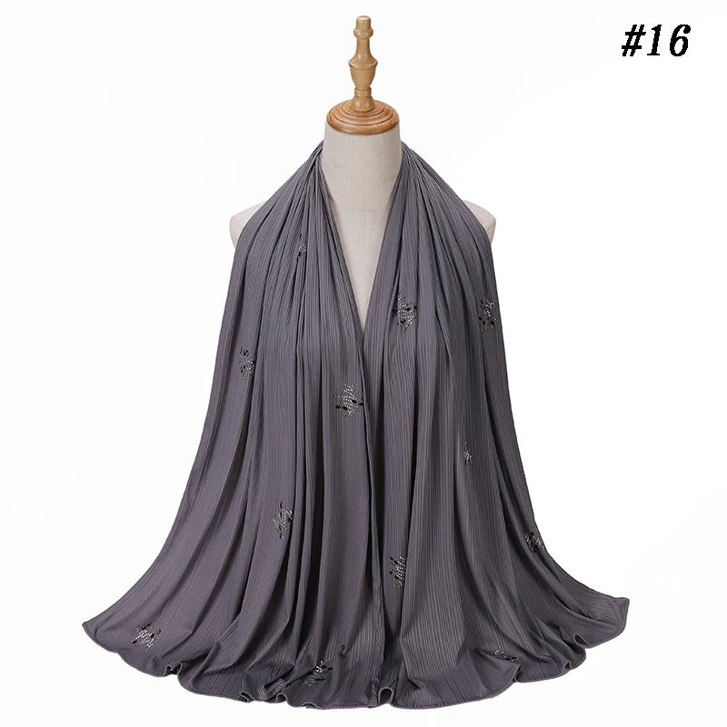 Foulard Hijab Jersey Côtelé Femme - Écharpe Musulman Stretch Paillettes Châle Islamique