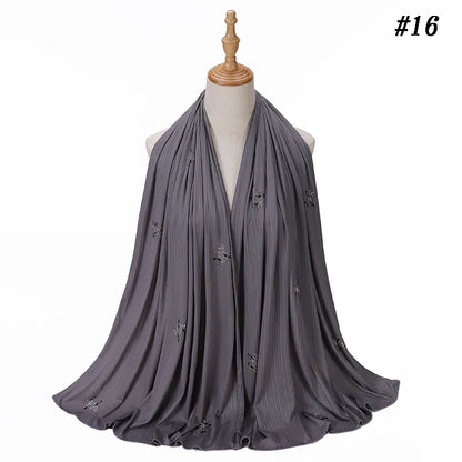 Foulard Hijab Jersey Côtelé Femme - Écharpe Musulman Stretch Paillettes Châle Islamique