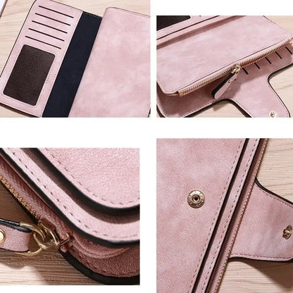 Portefeuille Long Femme Cuir Givré Vintage - Pochette Zip avec Porte-Cartes