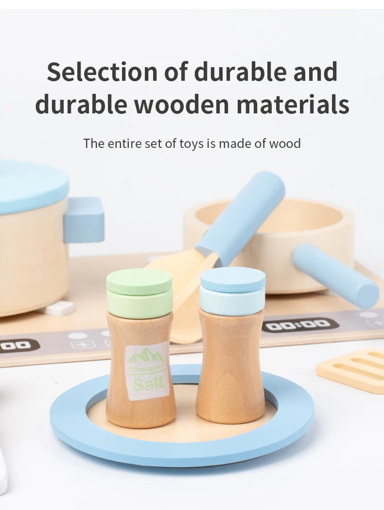 Cuisine Jouet en Bois pour Enfants - Set Complet avec Casseroles, Poêles et Ustensiles 3-6 Ans