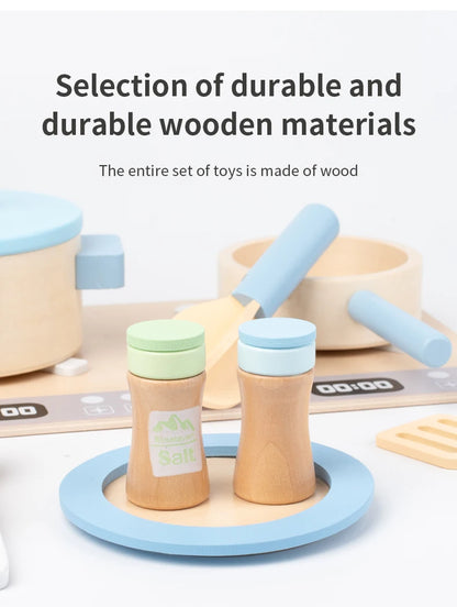 Cuisine Jouet en Bois pour Enfants - Set Complet avec Casseroles, Poêles et Ustensiles 3-6 Ans