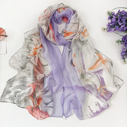 Foulard Écharpe Georgette Dégradé Fleur Femme - Bandana Châle Été Protection Solaire Plage