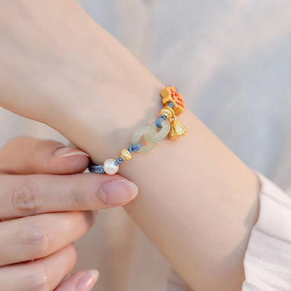 Bracelet Tressé Ethnique Lotus Jade Perle – Ajustable Fleur Femme