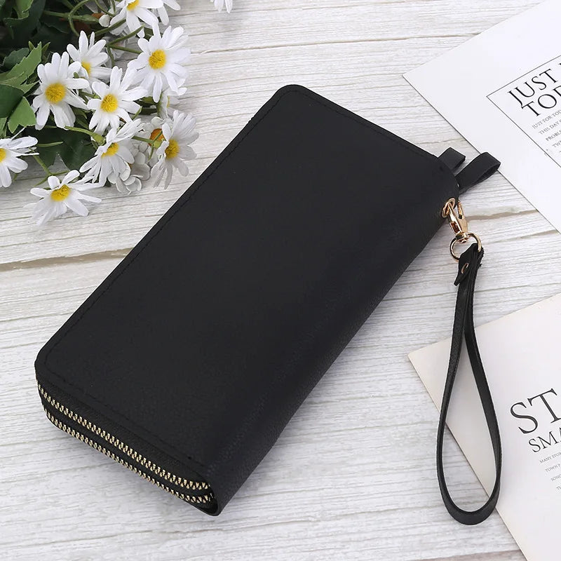 Portefeuille Femme Long Cuir PU Double Fermeture Éclair - Porte-Monnaie Téléphone Rouge