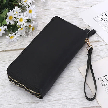 Portefeuille Femme Long Cuir PU Double Fermeture Éclair - Porte-Monnaie Téléphone Rouge