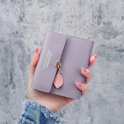 Portefeuille Femme Court Trifold Cuir PU Pompon - Clutch Coin Purse Hasp Luxe Fashion Tendance Violet