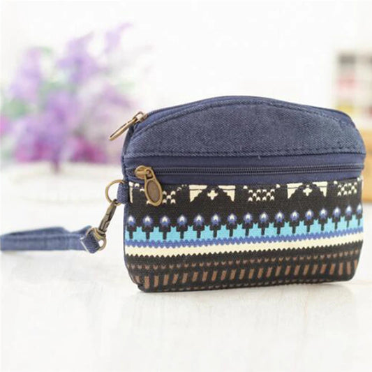 Ethnic Cotton Coin Purse - Double Zip Pouch for Women and Children
