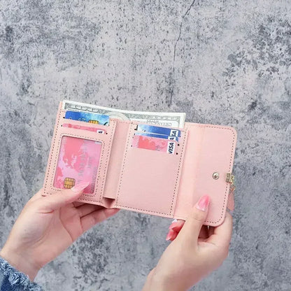 Portefeuille Femme Court Trifold Cuir PU Pompon - Clutch Coin Purse Hasp Luxe Fashion Tendance Violet