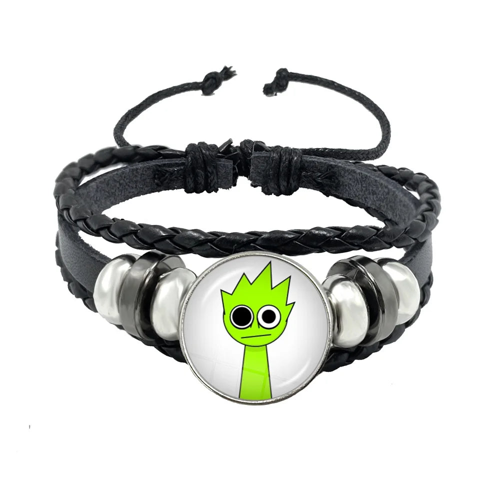 Bracelet Sprunki Incredibox Personnage Anime – Cuir Multicouche Tressé Fait Main