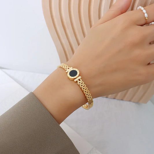 Bracelet Jonc Chiffres Romains Acier Chirurgical Plaqué Or 18K – Love Letter Rome Femme