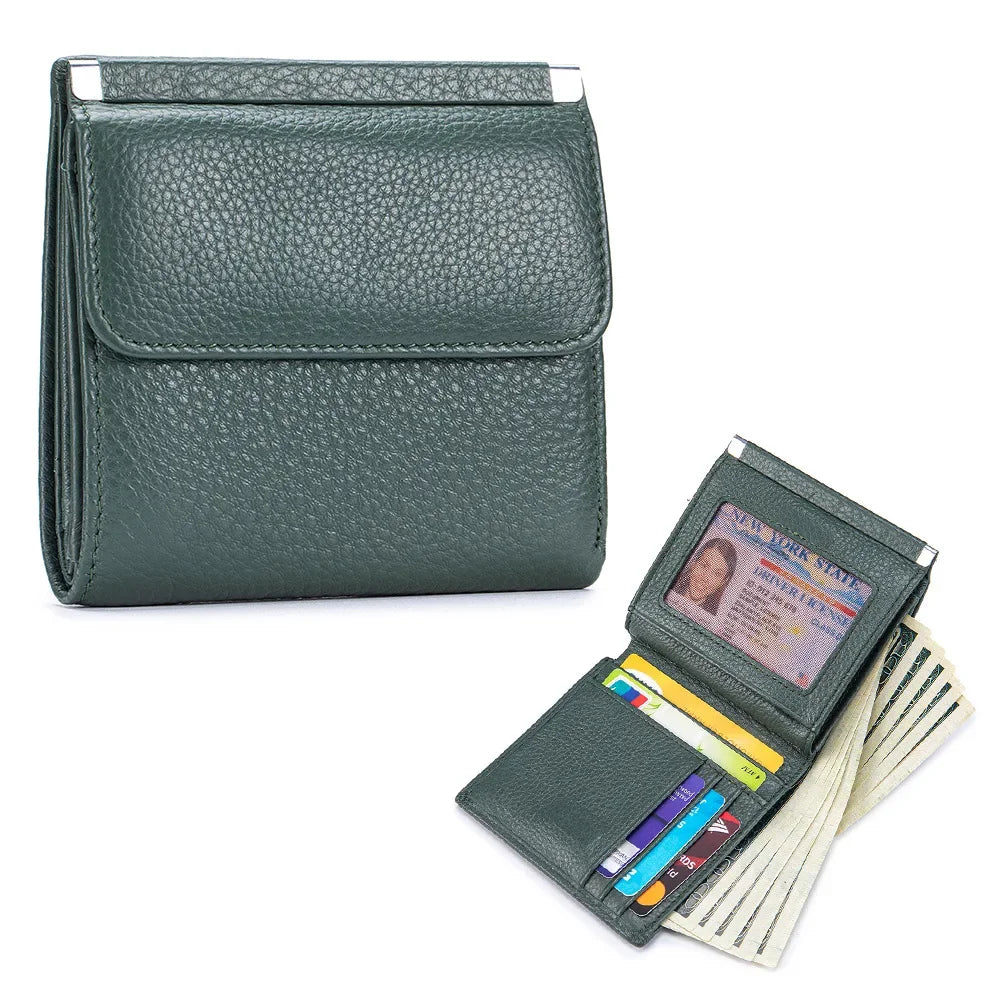 Portefeuille Femme Bifold Cuir Véritable Compact - Porte-Monnaie Slim Court Lovers