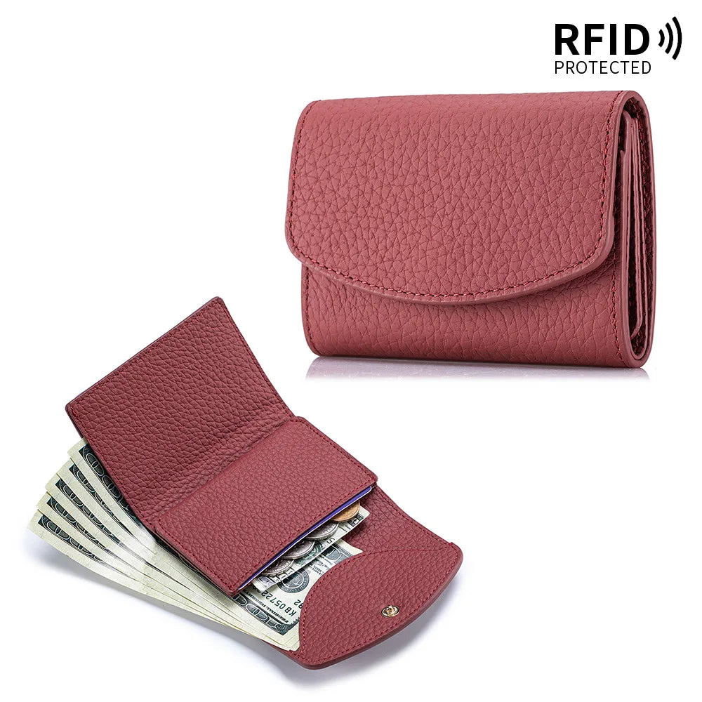 Portefeuille Femme Cuir Véritable Court Japonais - Compact Pliable avec Porte-Carte et Compartiment Billets