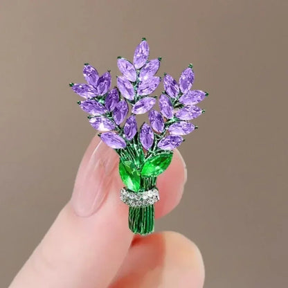 Broche Lavande Violette Exquise Cristaux Strass – Pin's Bouquet Fleurs Élégant Femme