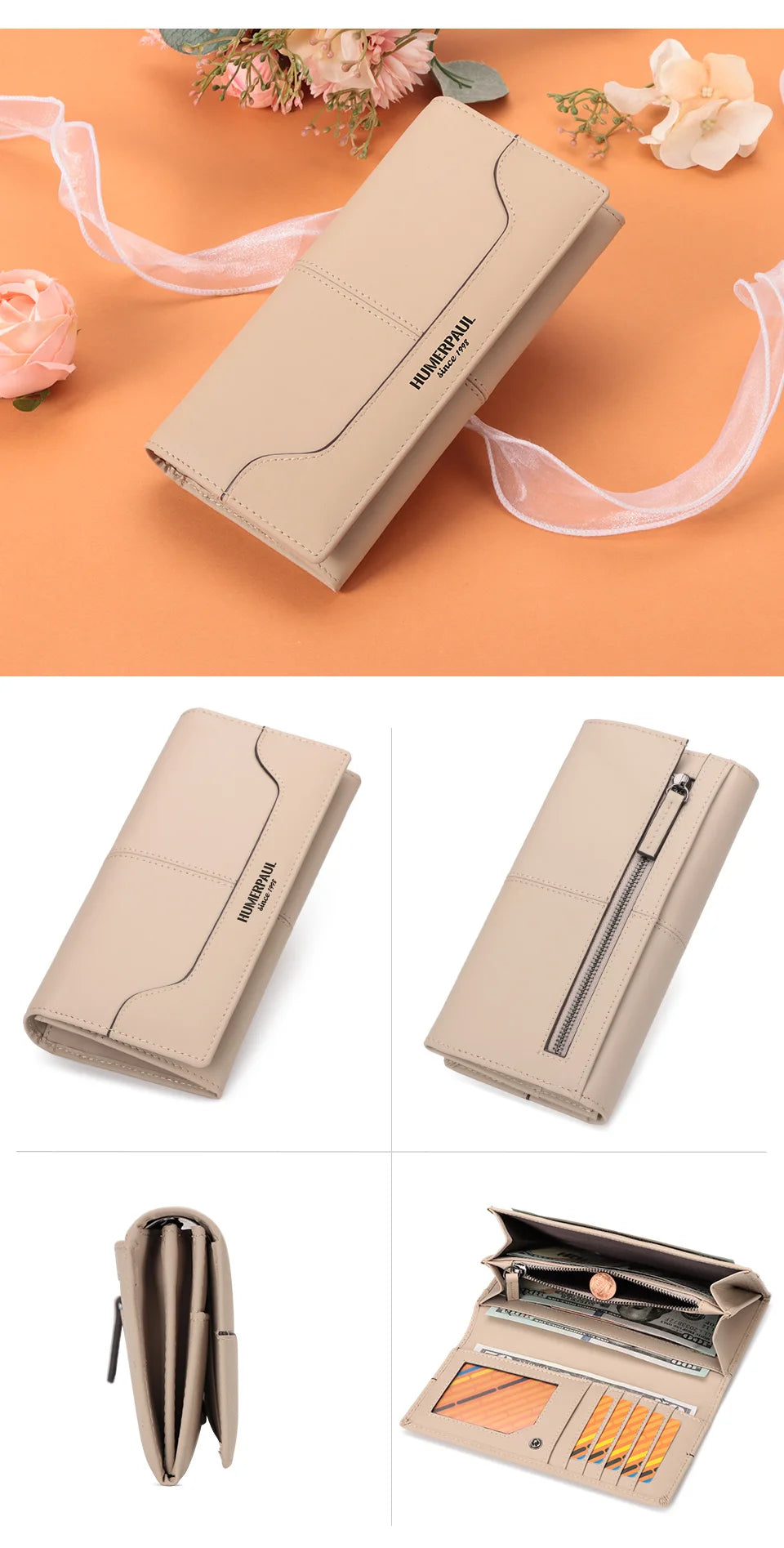 Portefeuille Femme Cuir Véritable Long RFID - Carteras Luxe avec Porte-Monnaie