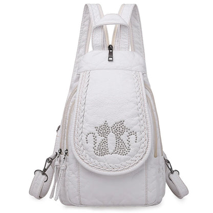 Sac à Dos Femme Cuir 3-en-1 Fleurs Noir - Backpack Voyage Ados Polyvalent