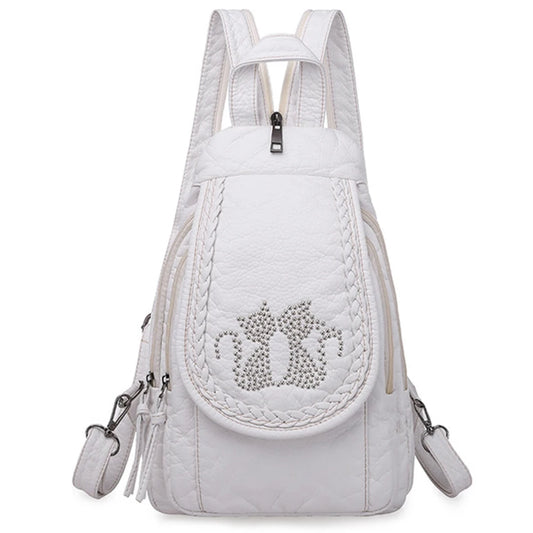 Sac à Dos Femme Cuir 3-en-1 Fleurs Noir - Backpack Voyage Ados Polyvalent