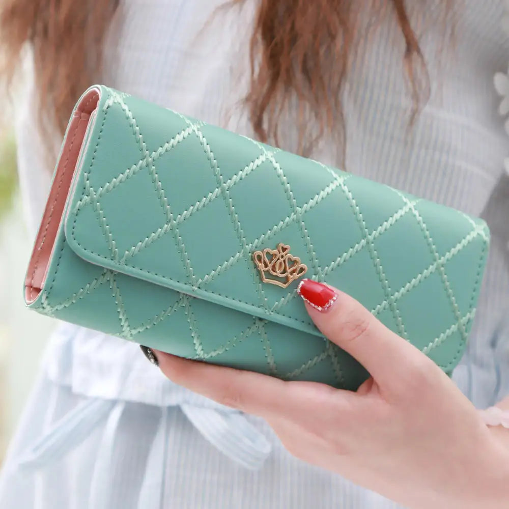 Portefeuille Long Femme Tri-Fold Cuir PU - Clutch Multi-Fonctions Porte-Cartes