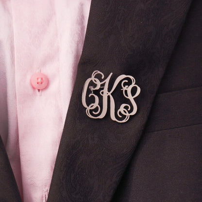 Broche Pin Nom Personnalisé Initiale Acier Inoxydable – Monogramme Vintage Femme