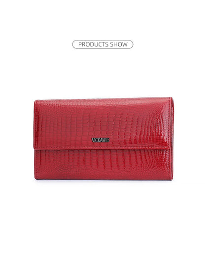 Portefeuille Femme Cuir Verni Noir - Porte-Monnaie Magnétique avec Fermoir Hasp Élégant