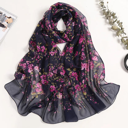 Foulard Écharpe Mousseline Fleur Prunier Femme - Bandana Châle Été Protection Solaire Plage