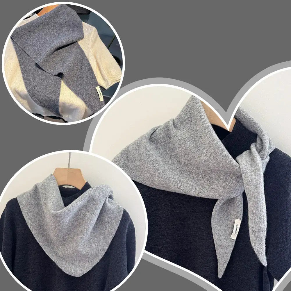 Foulard Triangle Laine 100% Niche Britannique Coréen - Écharpe Tricotée Multifonction Femme