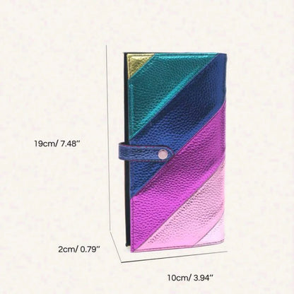Portefeuille Long Femme Cuir PU Rayures Colorées - Bifold Fermeture Éclair Porte-Cartes