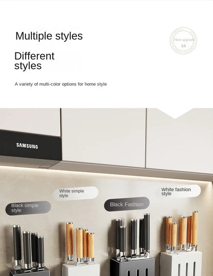 Porte-Couteaux Mural de Cuisine - Rangement Sans Perçage en Acier au Carbone