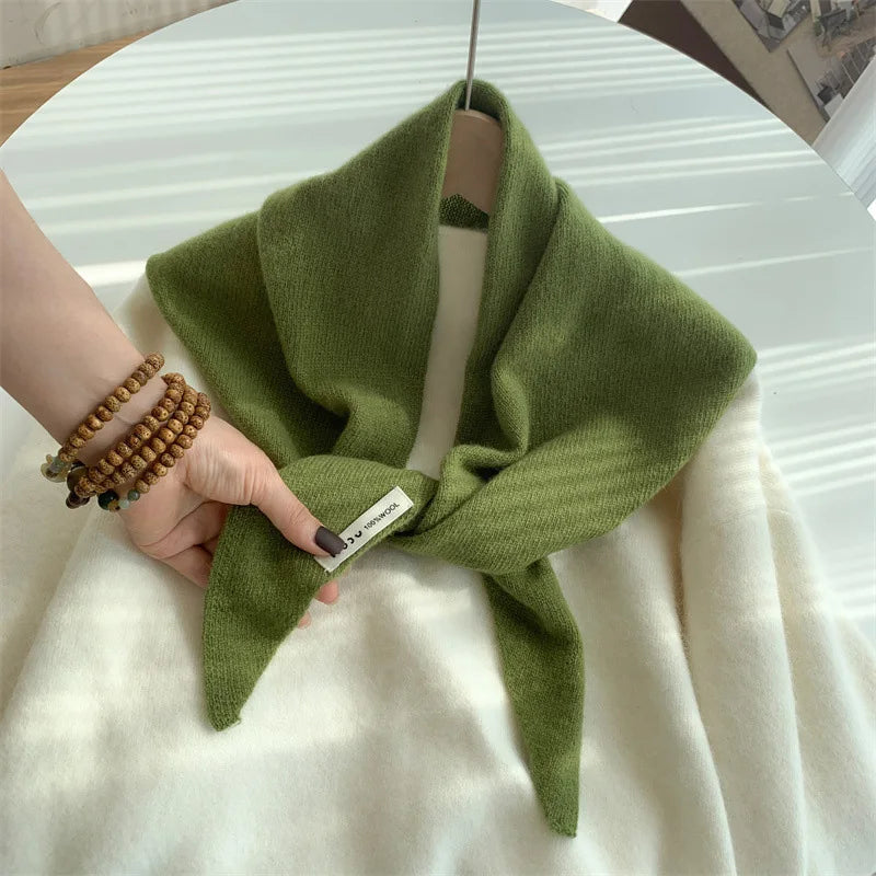 Foulard Triangle Laine Style Américain Coréen - Écharpe Tricotée Multifonction Femme Hiver