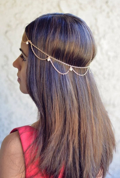 Bijou de Tête Indien Perles Mariée – Chaîne Cheveux Bohème Mariage