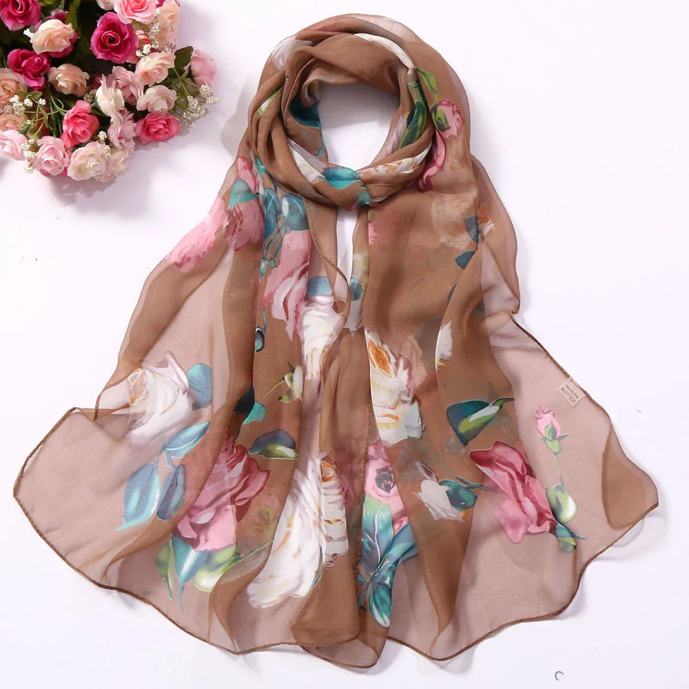 Foulard Écharpe Mousseline Georgette Rose Femme - Bandana Châle Été Protection Solaire Plage