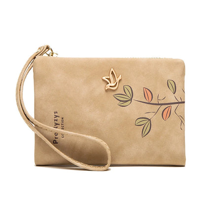 Portefeuille Court Femme Cuir Souple Motif Fleur - Petit Porte-Monnaie avec Bracelet