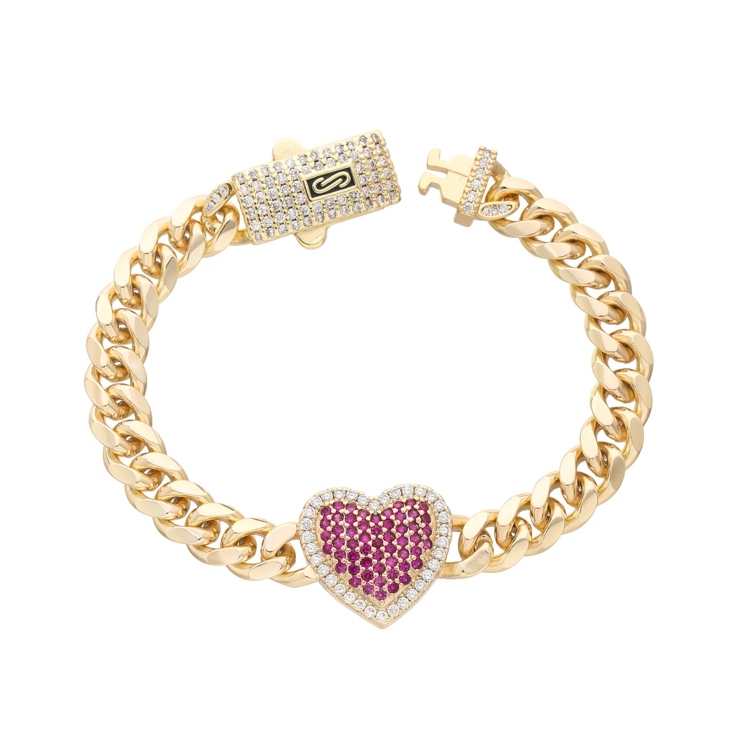 Bracelet Chaîne Cœur Plaqué Or 14K – Cuivre Unisexe, Style Hip-Hop Chic