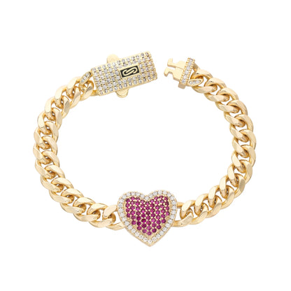 Bracelet Chaîne Cœur Plaqué Or 14K – Cuivre Unisexe, Style Hip-Hop Chic