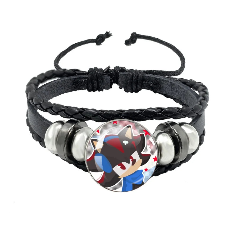 Bracelet Shadow le Hérisson Cabochon Verre – Cuir Multicouche Tressé Unisexe