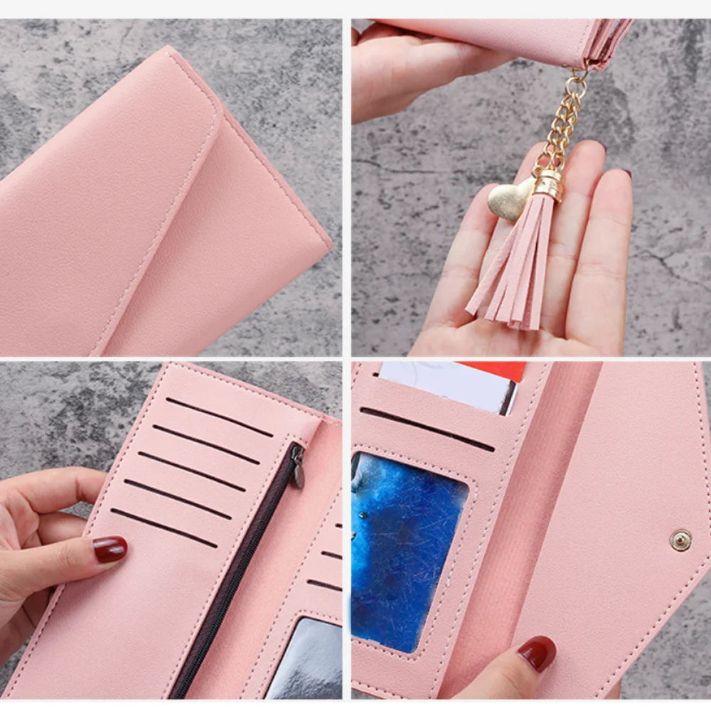 Portefeuille Femme Long Cuir PU - Pochette Clutch Porte-Cartes avec Porte-Monnaie