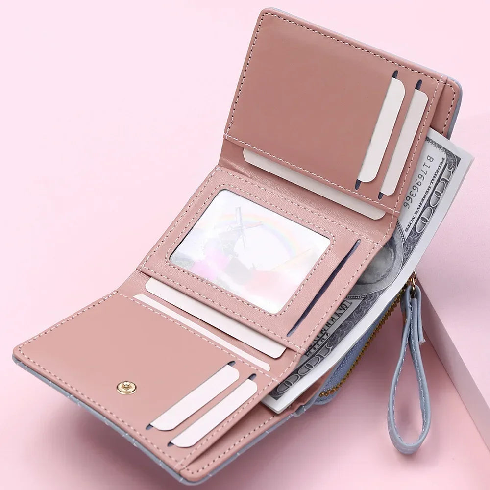 Portefeuille Femme Mignon Cœur Brodé Cuir PU - Trifold Multi-Cartes avec Porte-Monnaie