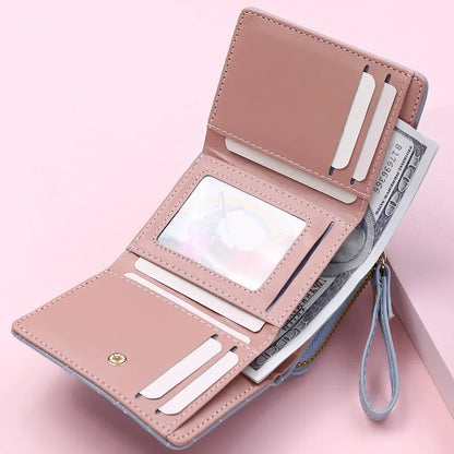Portefeuille Femme Mignon Cœur Brodé Cuir PU - Trifold Multi-Cartes avec Porte-Monnaie