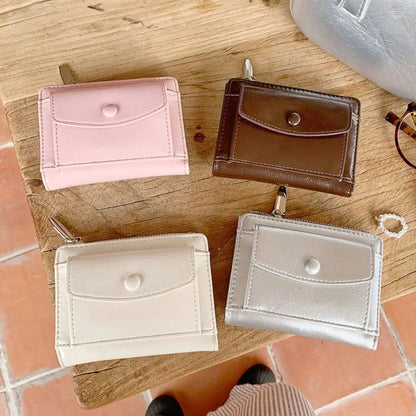 Portefeuille Femme Court Cuir PU Argenté - Porte-Carte Zippé Ultra Fin Multifonction Élégant