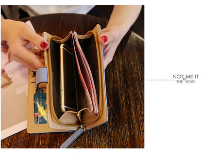 Portefeuille Long Femme Cuir PU Feuilles Dorées - Clutch Porte-Cartes Monnaie Élégant