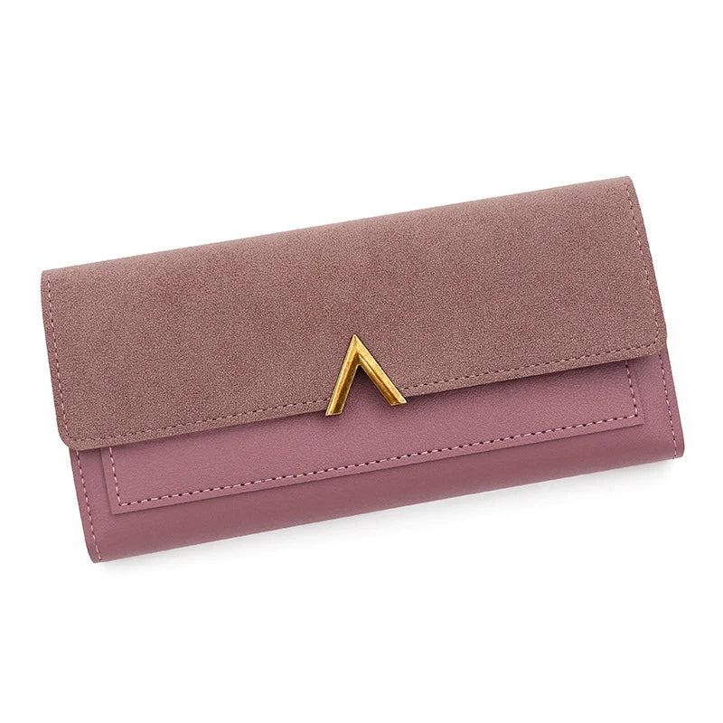 Portefeuille Femme Long Cuir PU Trifold Rose - Porte-Carte Multi-Emplacements Clutch Bag Fashion Simple
