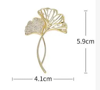 Broche Feuille Ginkgo Rétro Élégante Strass – Pin's Plante Corsage Luxe Femme