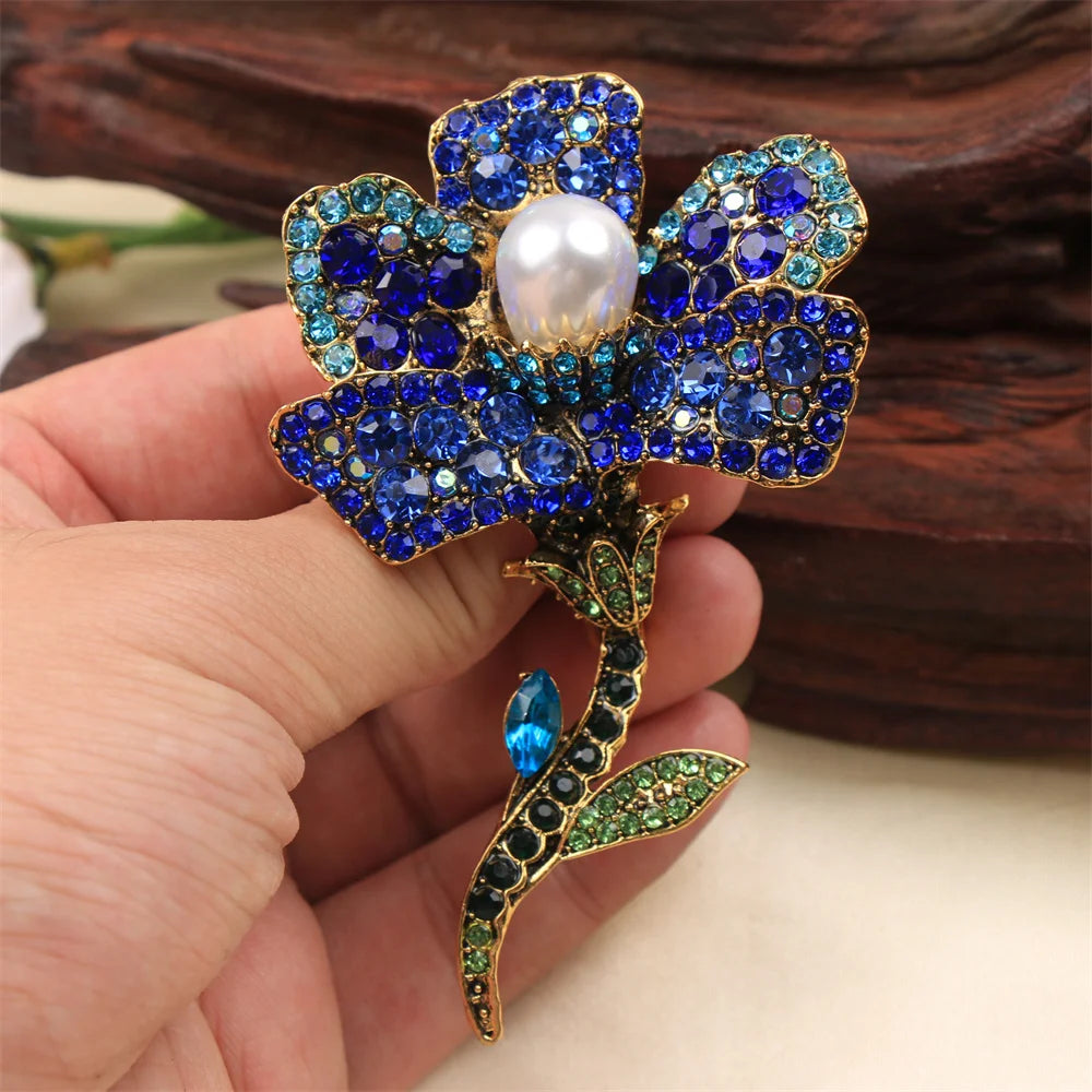 Broche Roses Bleues Baroque Luxueuse – Pin's Fleurs Élégant Unisexe Mariage