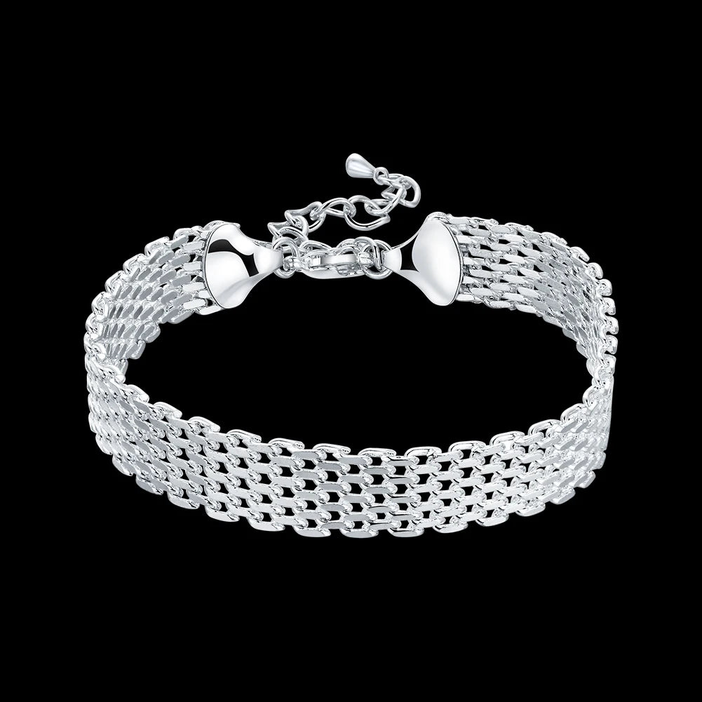 Bracelet Argent Sterling 925 Chaîne Carrée Solide - Bijou Femme Homme Unisexe Cadeau Mariage Soirée