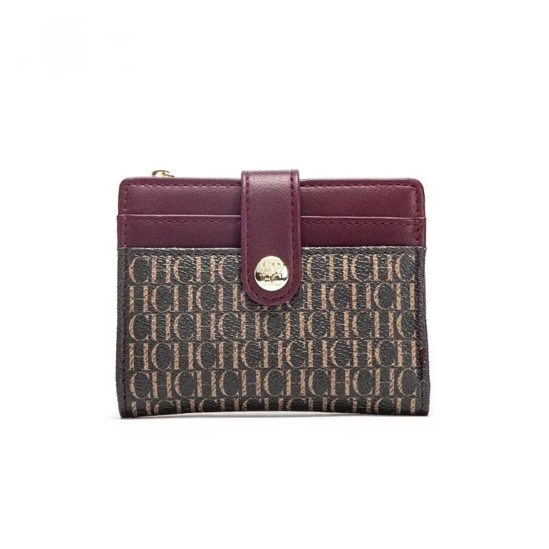 Portefeuille Femme Luxe Rétro Carré Bouton - Porte-Carte Pince Billets Compact Léger Classique