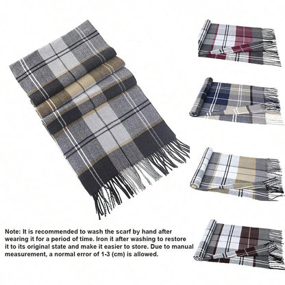 Foulard Écharpe Homme Carreaux Hiver - Châle Doux Cachemire Franges Classique